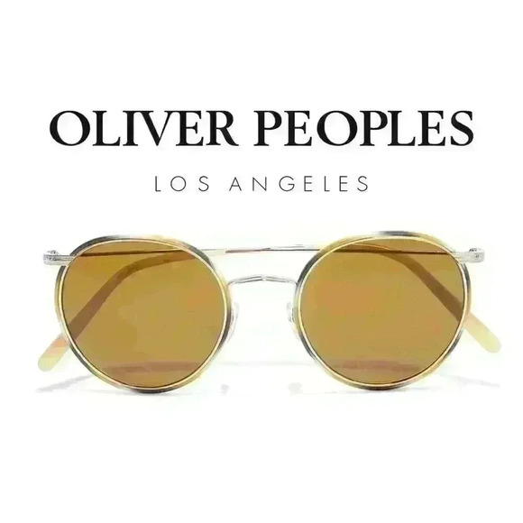 NWT Oliver Peoples “Casson” Round Titanium Sunglasses in Silver/Beige Horn - Picture 2 of 16